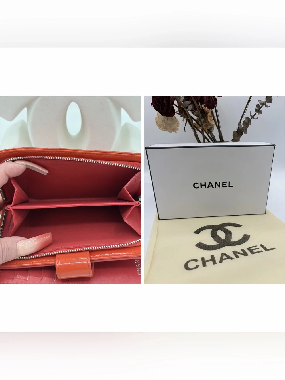 Chanel Orange Quilted Patent Leather CC French Wallet✨✨